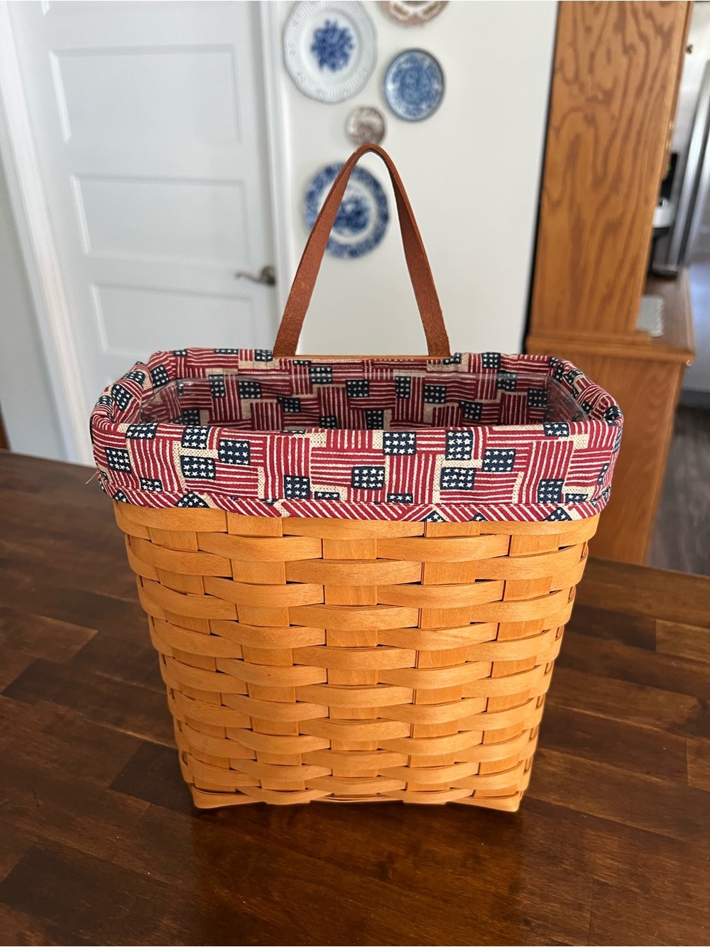 Longaberger Tall Key Basket, Old Glory Fabric Liner, 2001